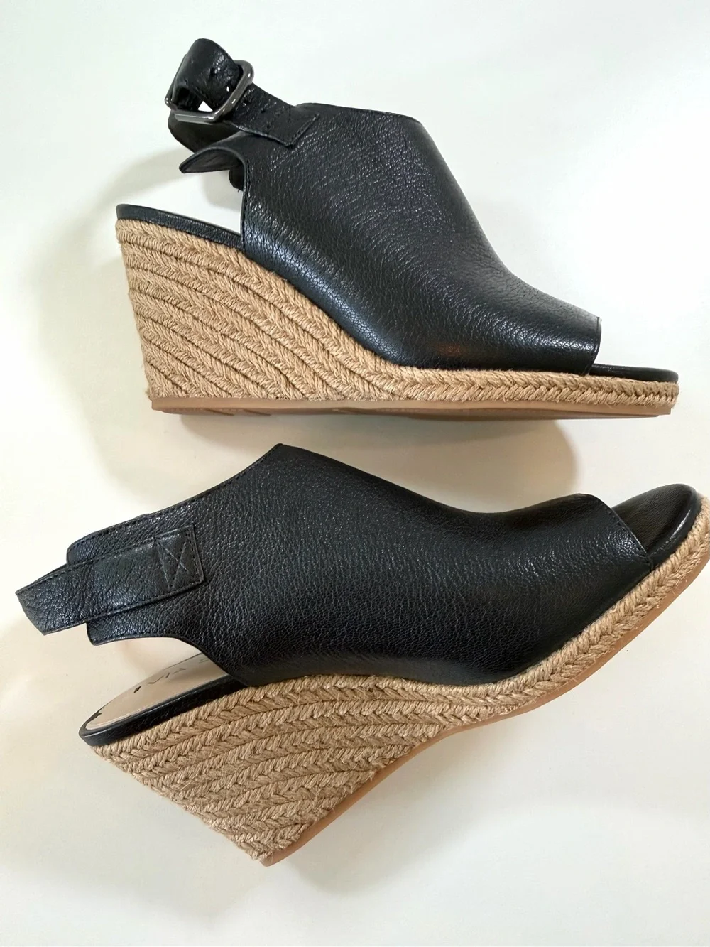 Via Spiga Ingrid Black Leather Espadrille Wedge Sandals US 7